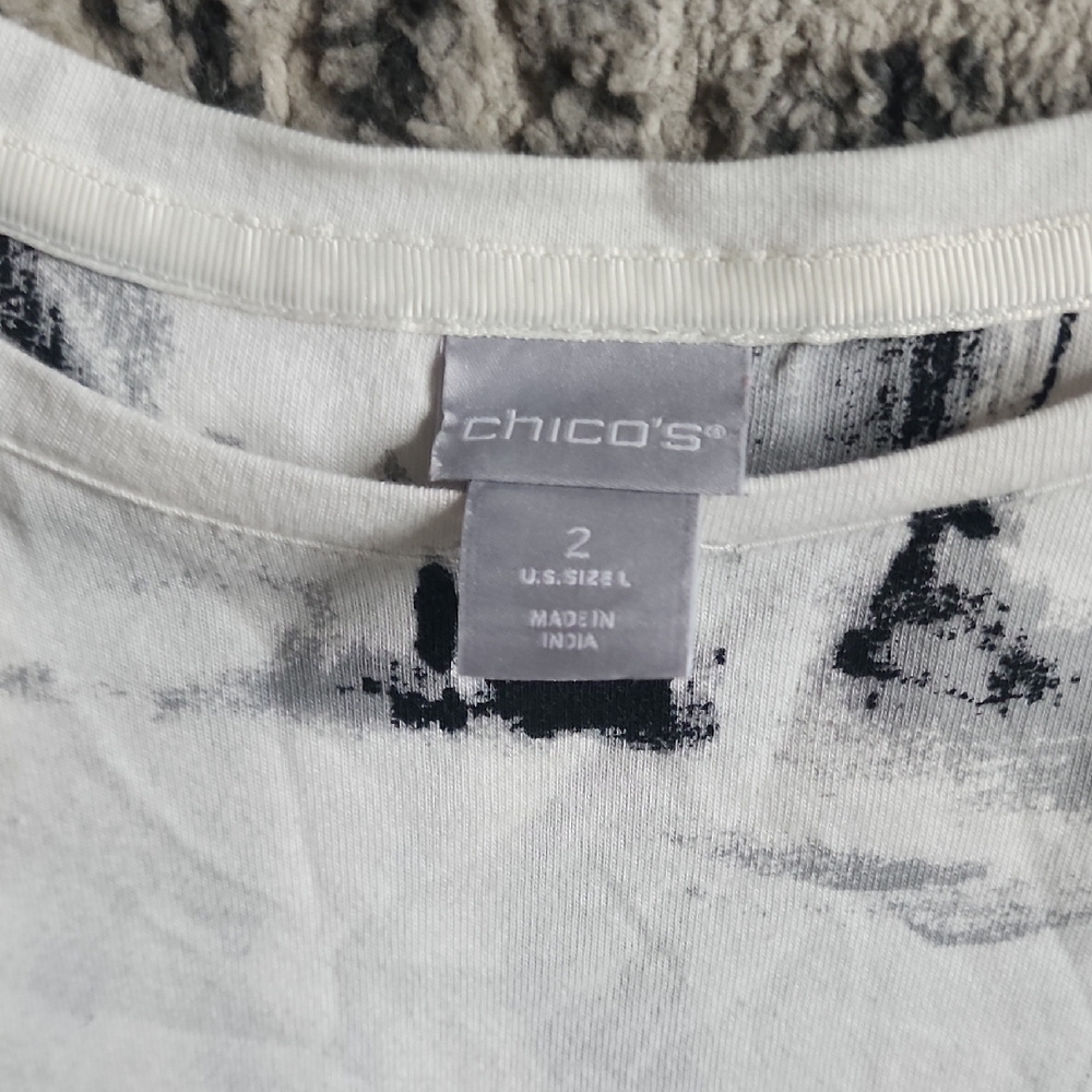 Chico's White Black Graphic Boxy Equestrian Blouse - Picture 2 of 4